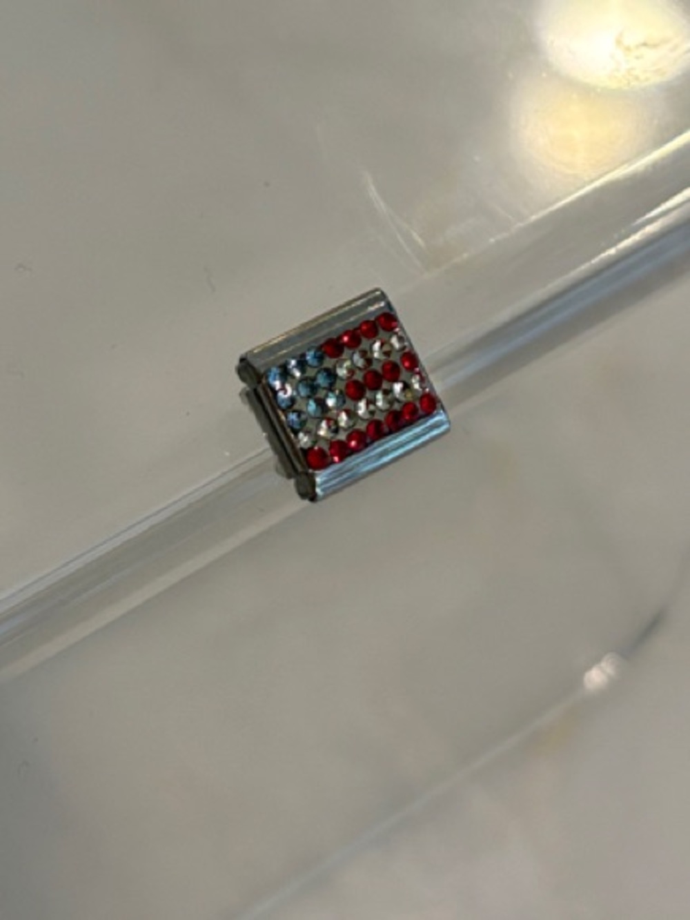 Vintage Italian Charm Stainless Steel Rhinestone USA Flag - Picture 4 of 5